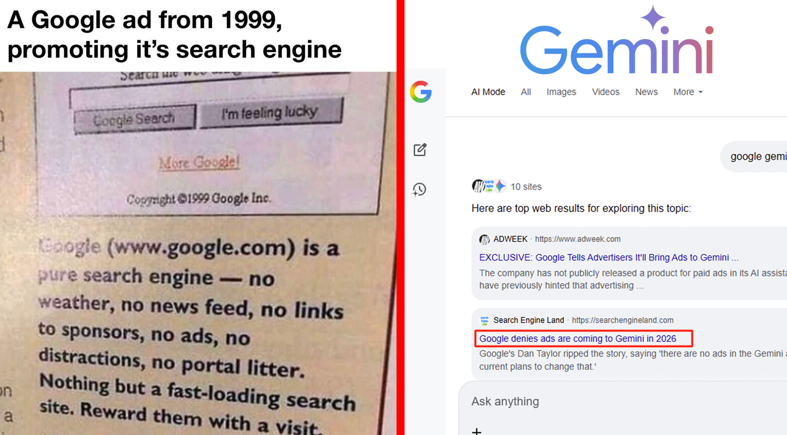 1999 Google: ‘No Ads, No Distractions’ – Gemini’s Mirror Moment